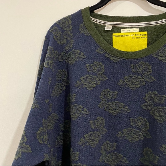 Descendant Of Thieves navy pullover sweater green floral design elbow patch 2XL - Picture 1 of 3